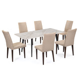 6 Seater Bevon Ceramic Dining Set with Quado Base and Linzy Chairs- Cloud Beige