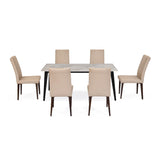 6 Seater Bevon Ceramic Dining Set with Quado Base and Linzy Chairs- Cloud Beige