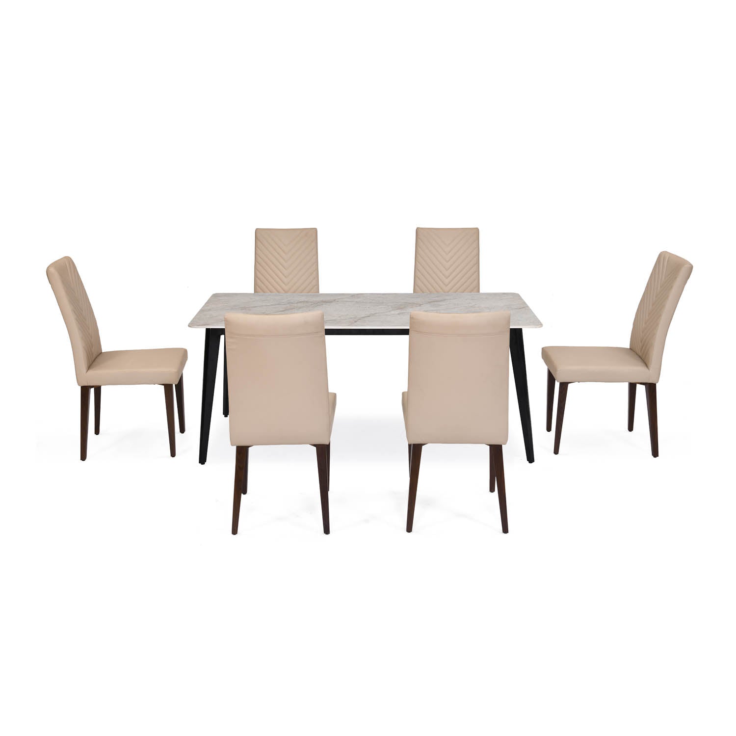 6 Seater Bevon Ceramic Dining Set with Quado Base and Linzy Chairs- Cloud Beige
