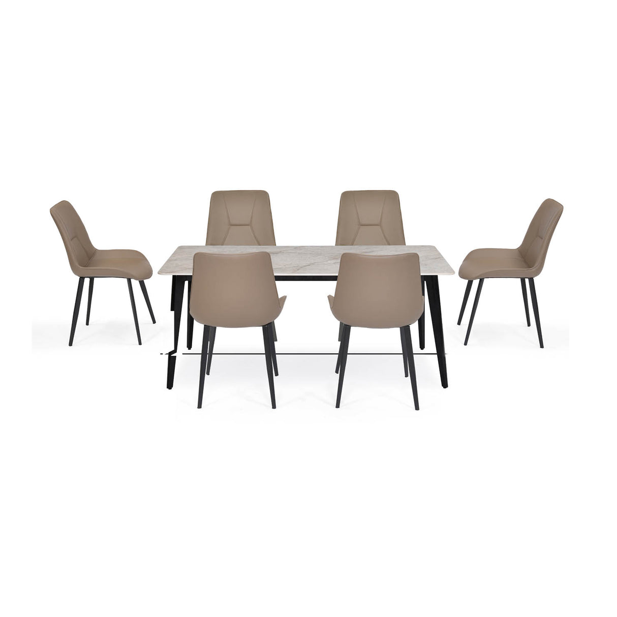 6 Seater Bevon Ceramic Dining Set with Quado Base and Nivo Chairs- Cloud Beige