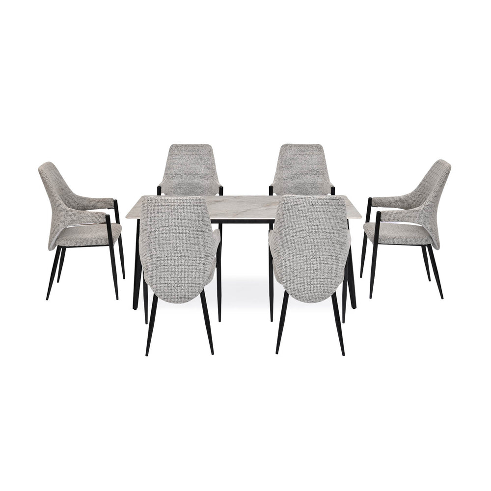 6 Seater Bevon Ceramic Dining Set with Quado Base and Tierra Chairs- Cloud Beige