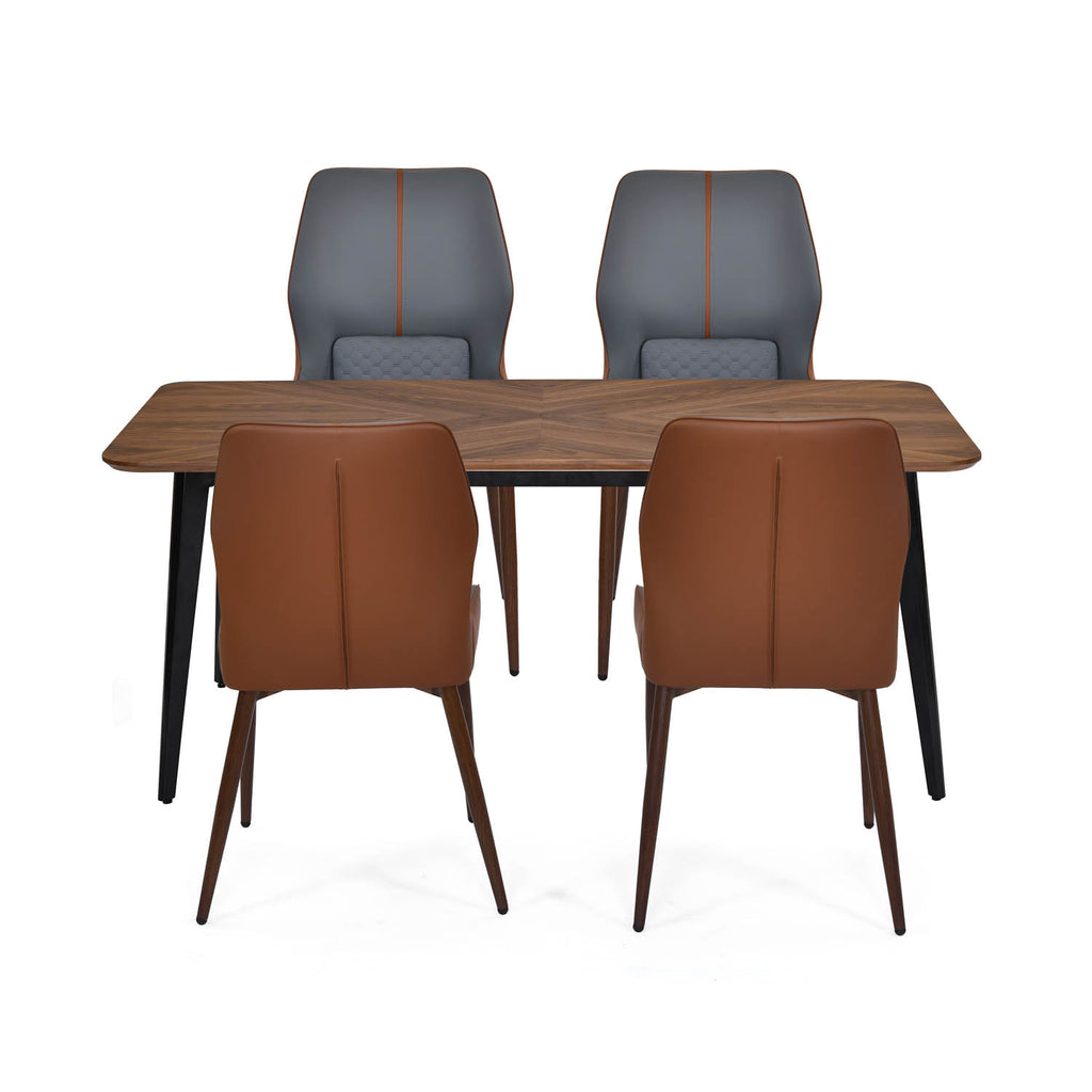 4 Seater Parquel Wooden Dining Set with Quado Base and Ellipse Chairs- Walnut Brown