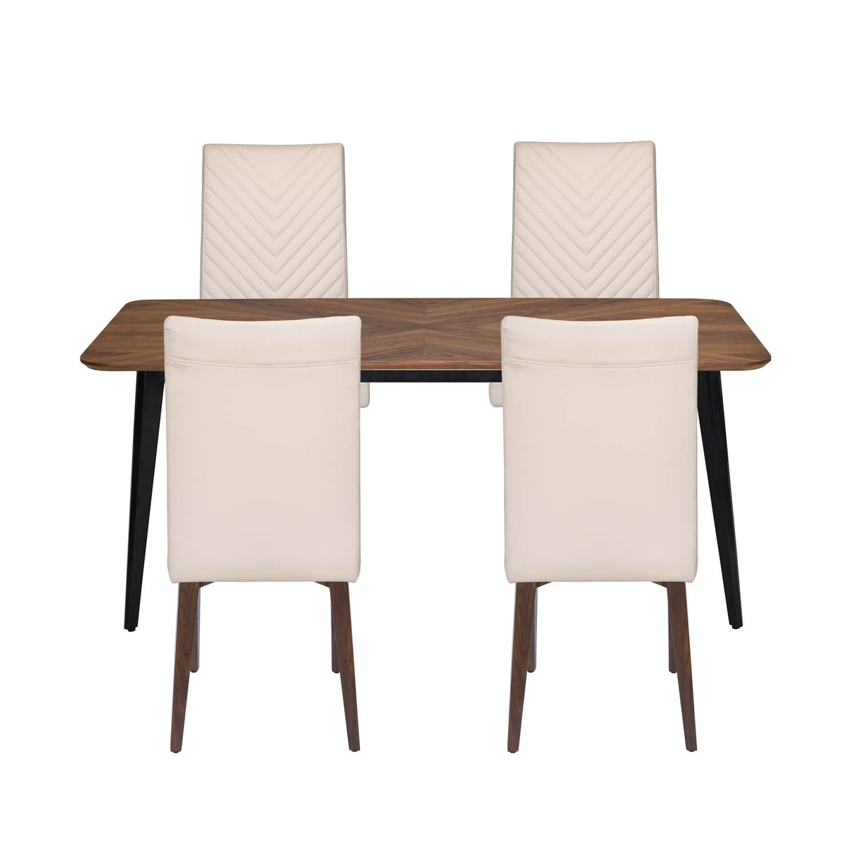 4 Seater Parquel Wooden Dining Set with Quado Base and Linzy Chairs- Walnut Brown