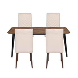 4 Seater Parquel Wooden Dining Set with Quado Base and Linzy Chairs- Walnut Brown