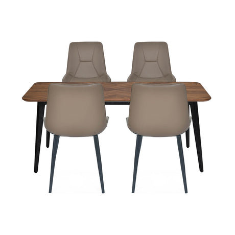 4 Seater Parquel Wooden Dining Set with Quado Base and Nivo Chairs- Walnut Brown