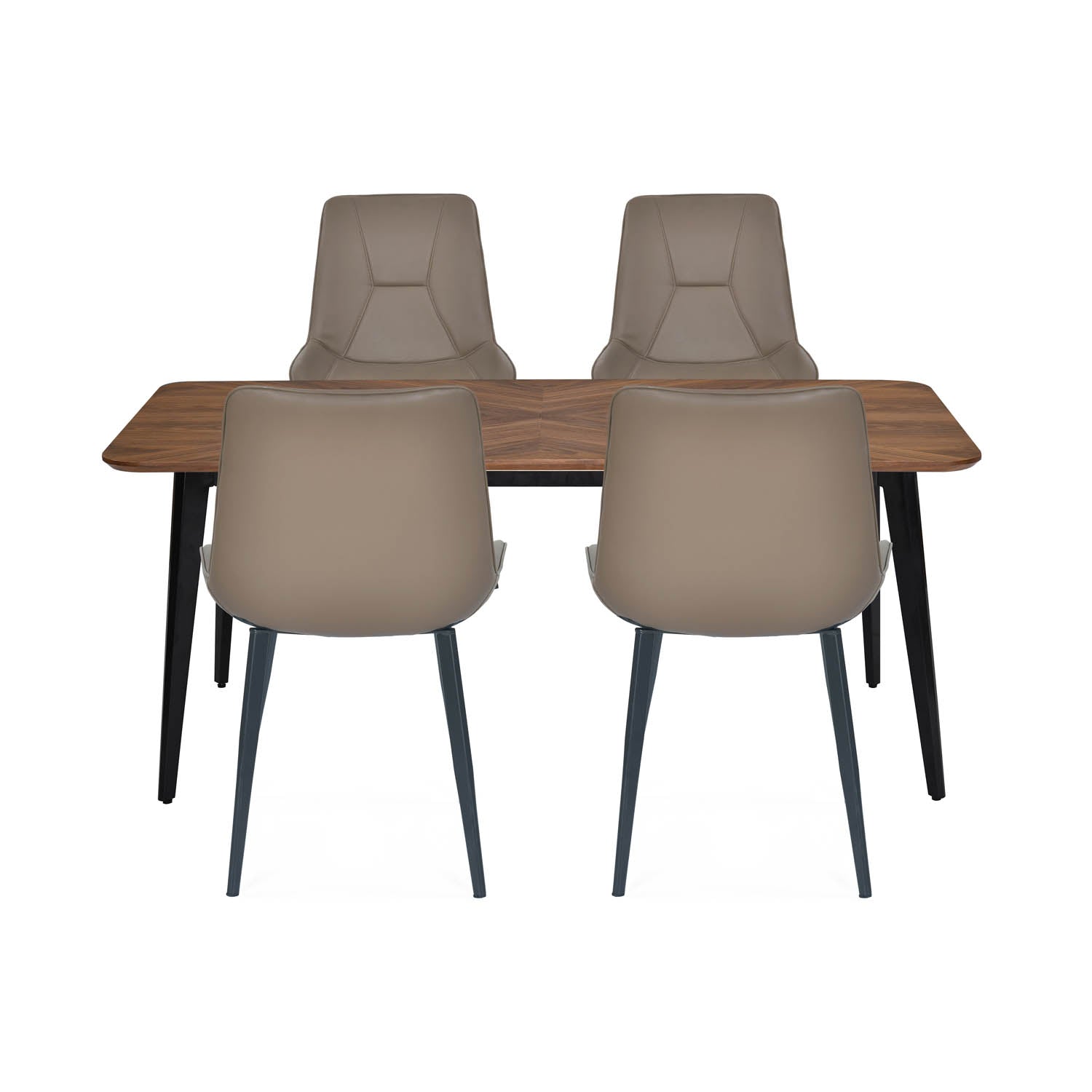 4 Seater Parquel Wooden Dining Set with Quado Base and Nivo Chairs- Walnut Brown