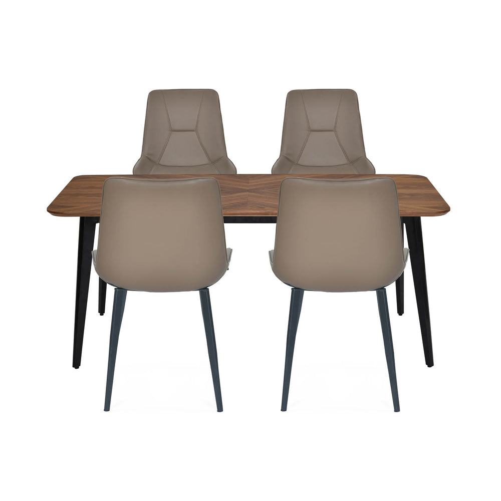 4 Seater Parquel Wooden Dining Set with Quado Base and Nivo Chairs- Walnut Brown
