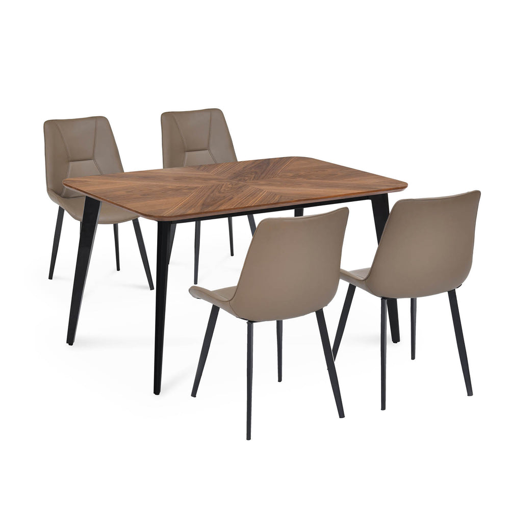 4 Seater Parquel Wooden Dining Set with Quado Base and Nivo Chairs- Walnut Brown