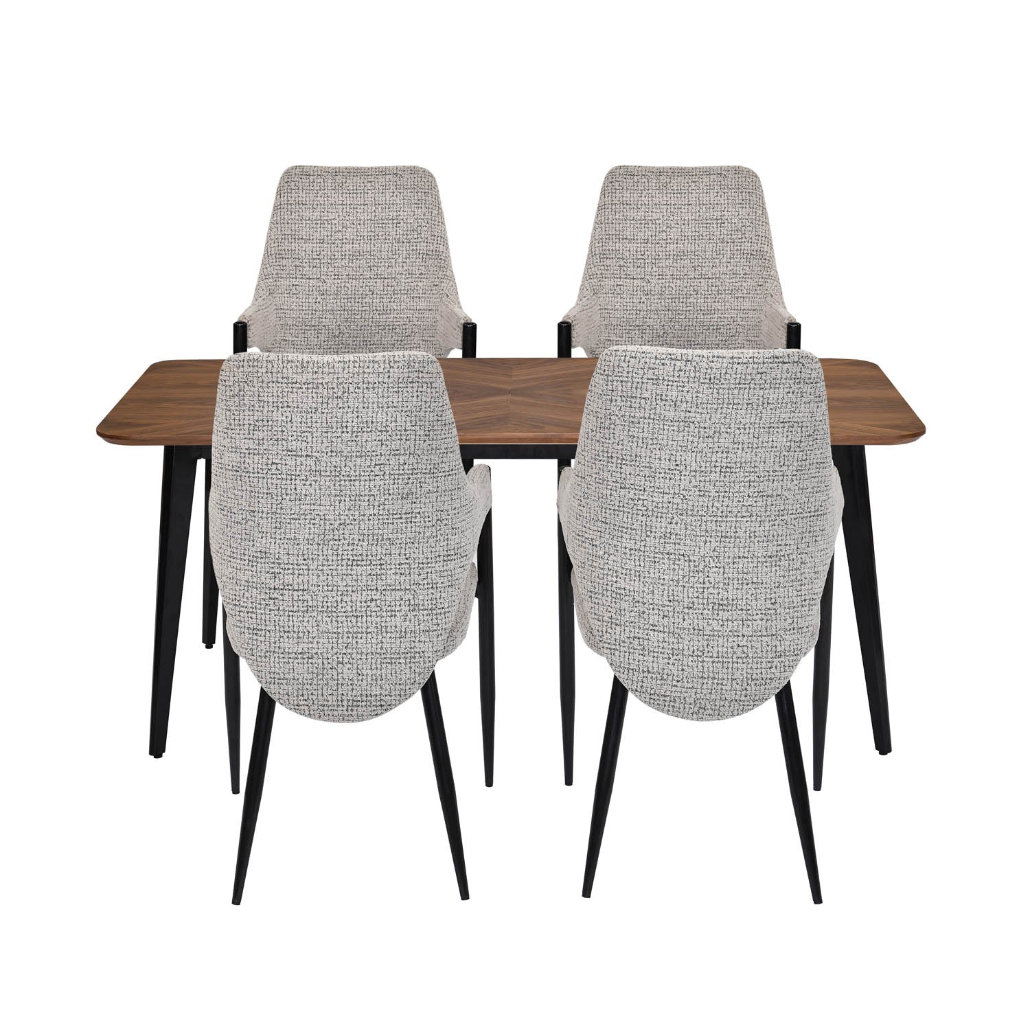 4 Seater Parquel Wooden Dining Set with Quado Base and Tierra Chairs- Walnut Brown