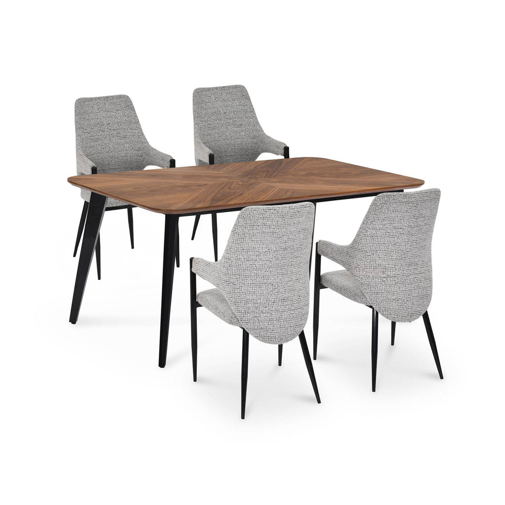 4 Seater Parquel Wooden Dining Set with Quado Base and Tierra Chairs- Walnut Brown