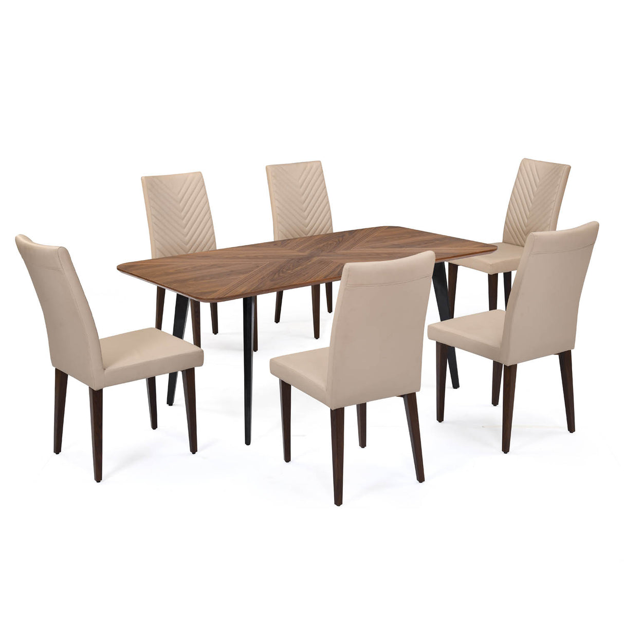 6 Seater Parquel Wooden Dining Set with Quado Base and Linzy Chairs- Walnut Brown