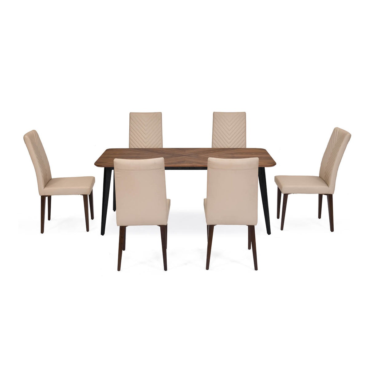 6 Seater Parquel Wooden Dining Set with Quado Base and Linzy Chairs- Walnut Brown