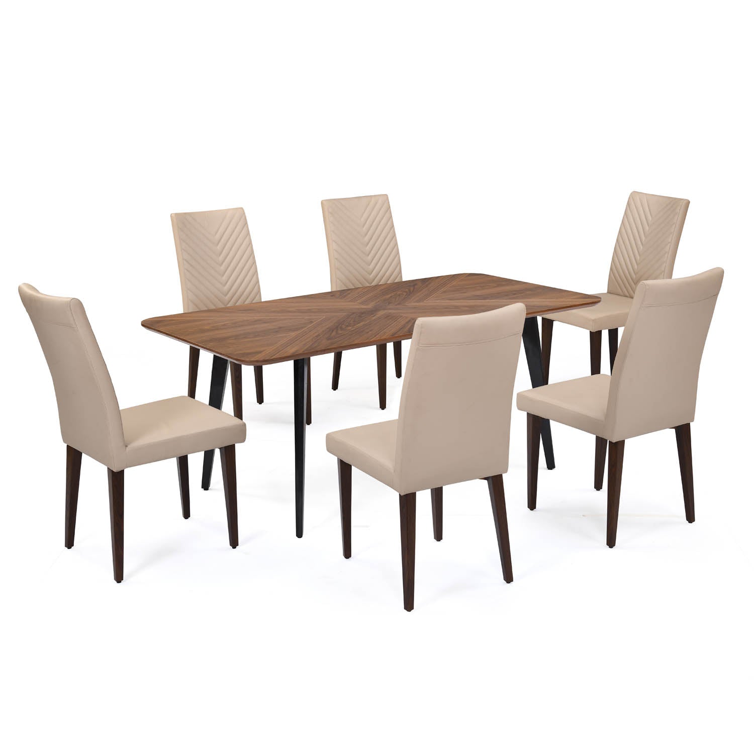 6 Seater Parquel Wooden Dining Set with Quado Base and Linzy Chairs- Walnut Brown