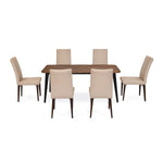 6 Seater Parquel Wooden Dining Set with Quado Base and Linzy Chairs- Walnut Brown