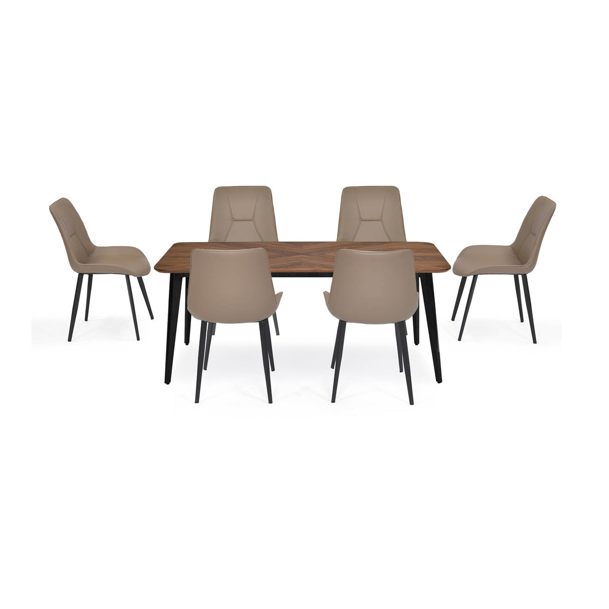 6 Seater Parquel Wooden Dining Set with Quado Base and Nivo Chairs- Walnut Brown