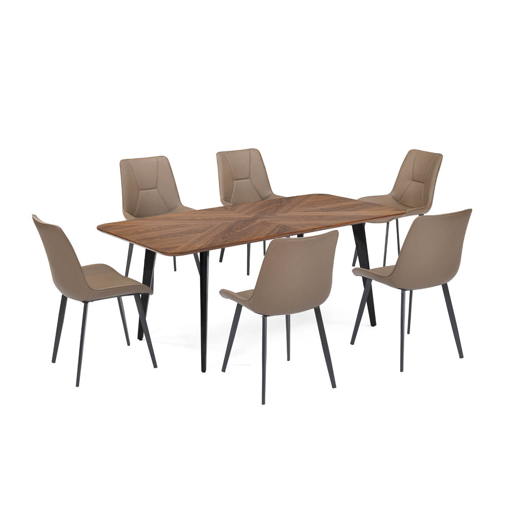 6 Seater Parquel Wooden Dining Set with Quado Base and Nivo Chairs- Walnut Brown