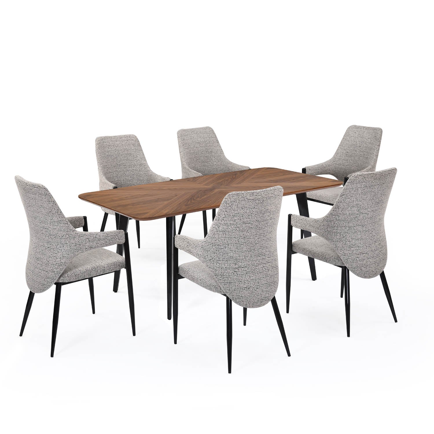 6 Seater Parquel Wooden Dining Set with Quado Base and Tierra Chairs- Walnut Brown