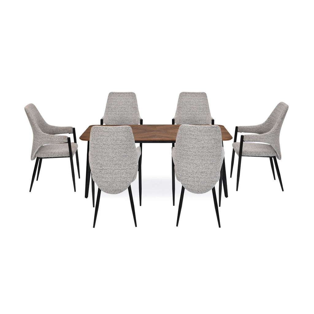 6 Seater Parquel Wooden Dining Set with Quado Base and Tierra Chairs- Walnut Brown