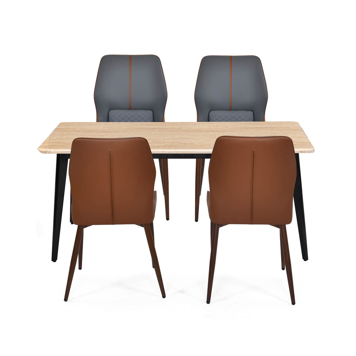 4 Seater Trava Marble Dining Set with Quado Base and Ellipse Chairs- Travertine