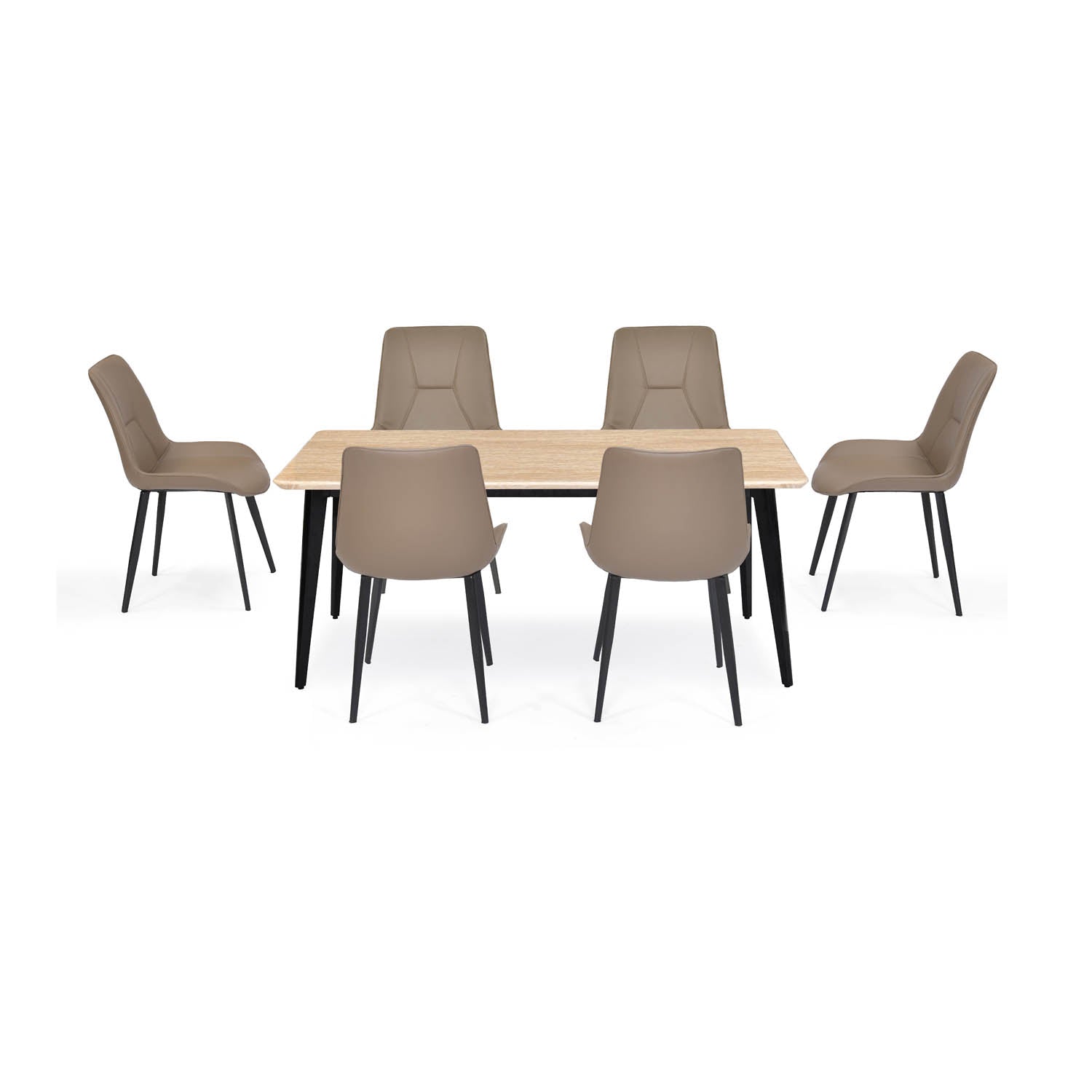 6 Seater Trava Marble Dining Set with Quado Base and Nivo Chairs- Travertine