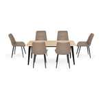 6 Seater Trava Marble Dining Set with Quado Base and Nivo Chairs- Travertine