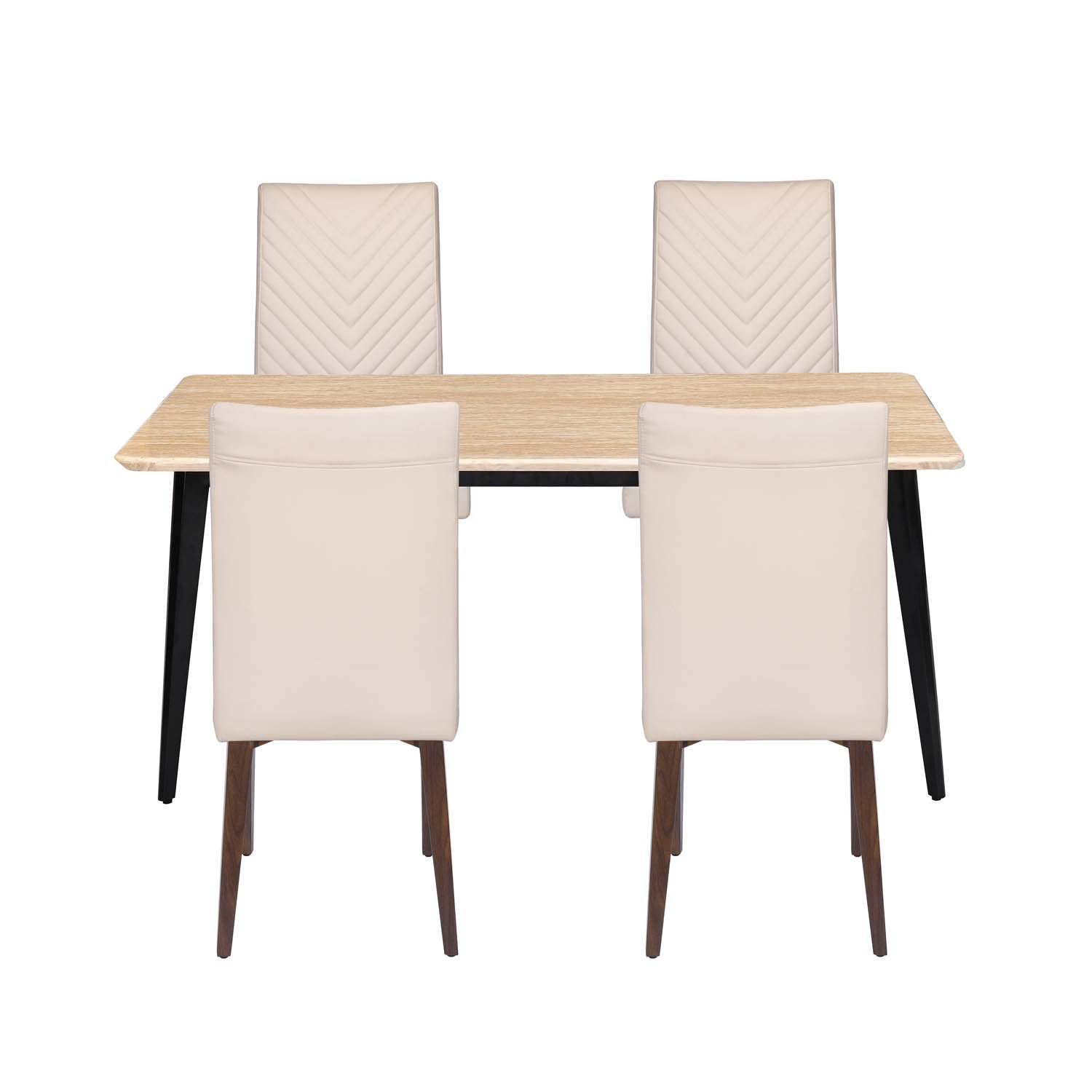 4 Seater Trava Marble Dining Set with Quado Base and Linzy Chairs- Travertine