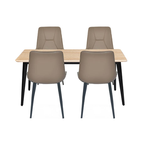 4 Seater Trava Marble Dining Set with Quado Base and Nivo Chairs- Travertine