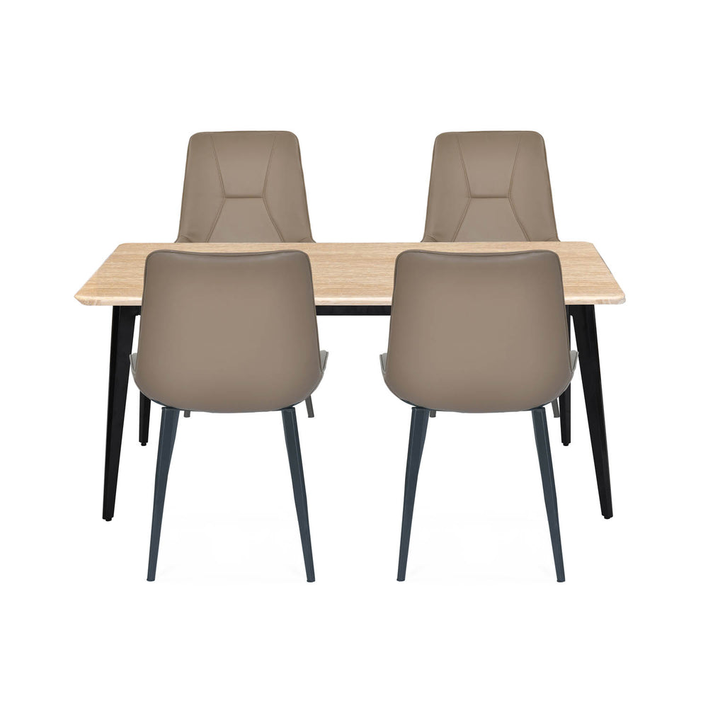 4 Seater Trava Marble Dining Set with Quado Base and Nivo Chairs- Travertine