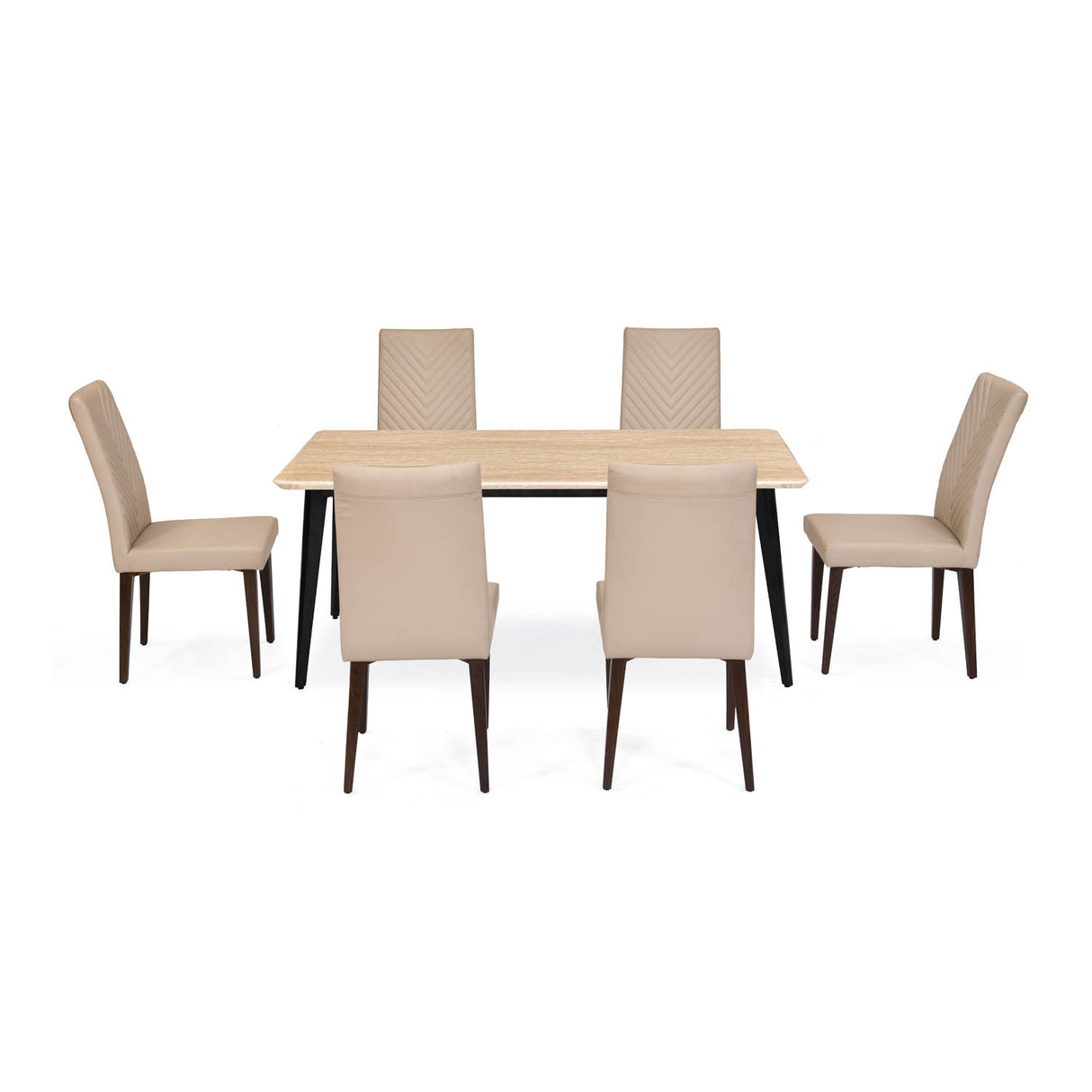 6 Seater Trava Marble Dining Set with Quado Base and Linzy Chairs- Travertine