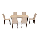 6 Seater Trava Marble Dining Set with Quado Base and Linzy Chairs- Travertine