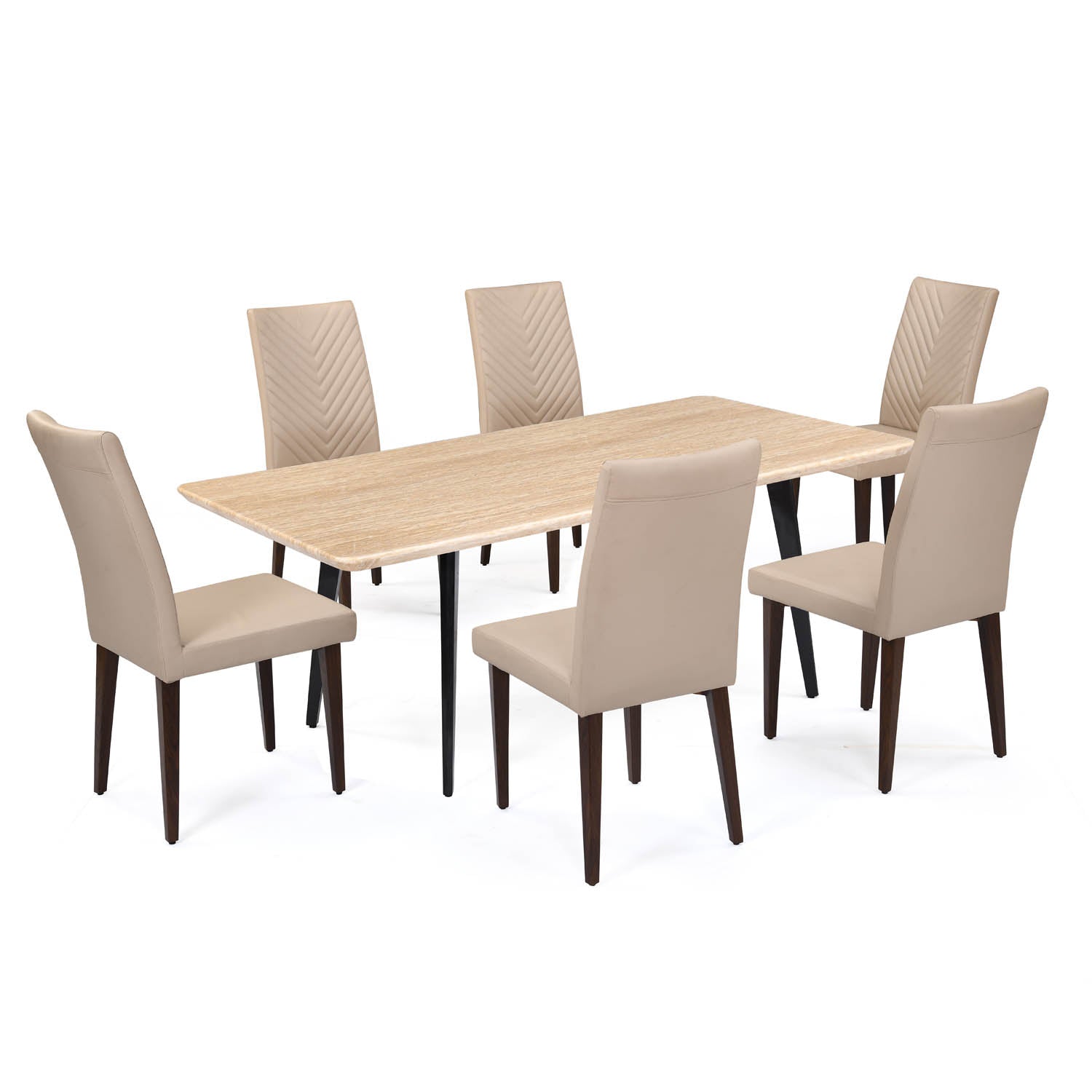 6 Seater Trava Marble Dining Set with Quado Base and Linzy Chairs- Travertine