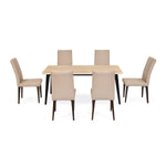 6 Seater Trava Marble Dining Set with Quado Base and Linzy Chairs- Travertine