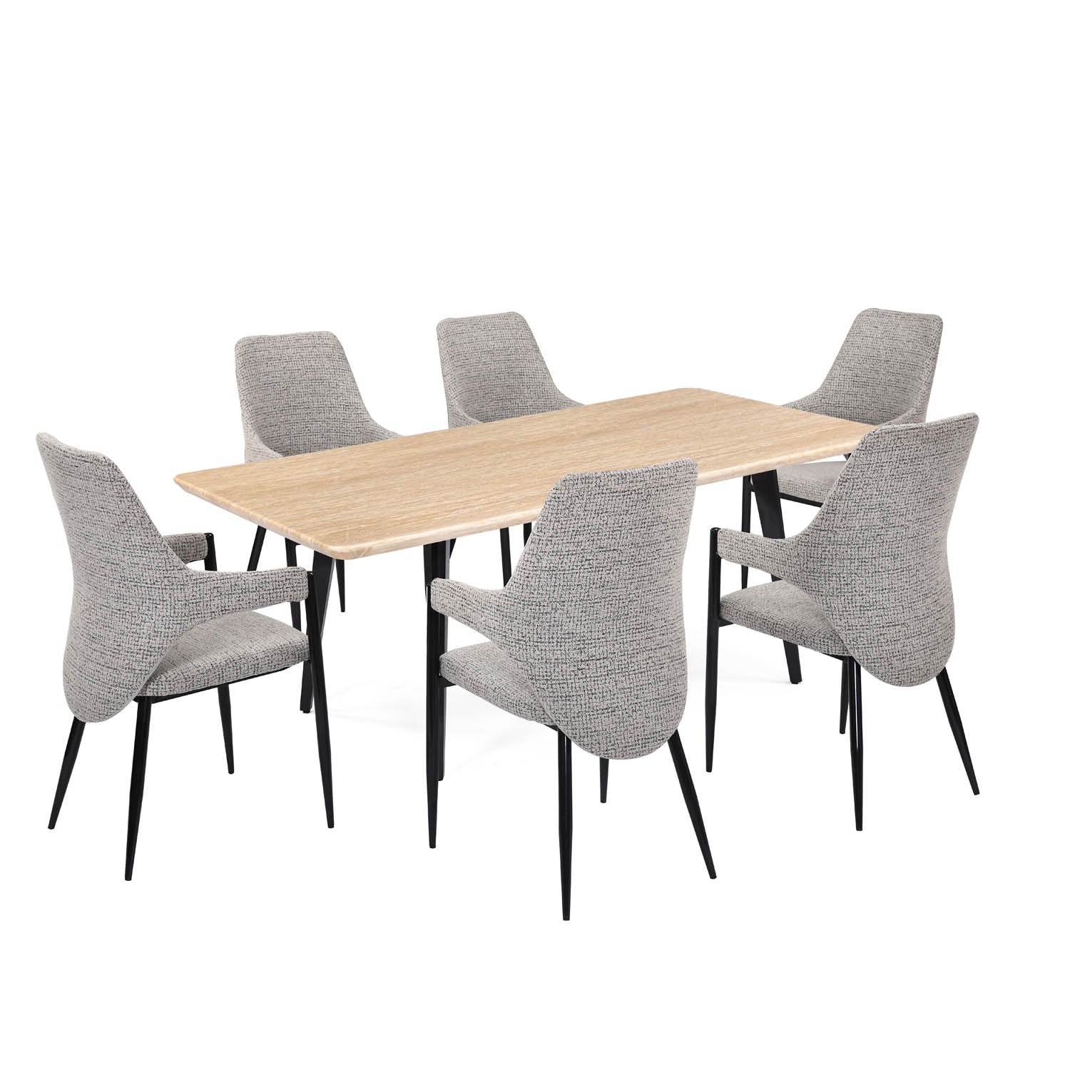 6 Seater Trava Marble Dining Set with Quado Base and Tierra Chairs- Travertine