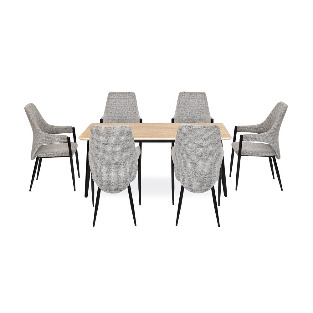 6 Seater Trava Marble Dining Set with Quado Base and Tierra Chairs- Travertine