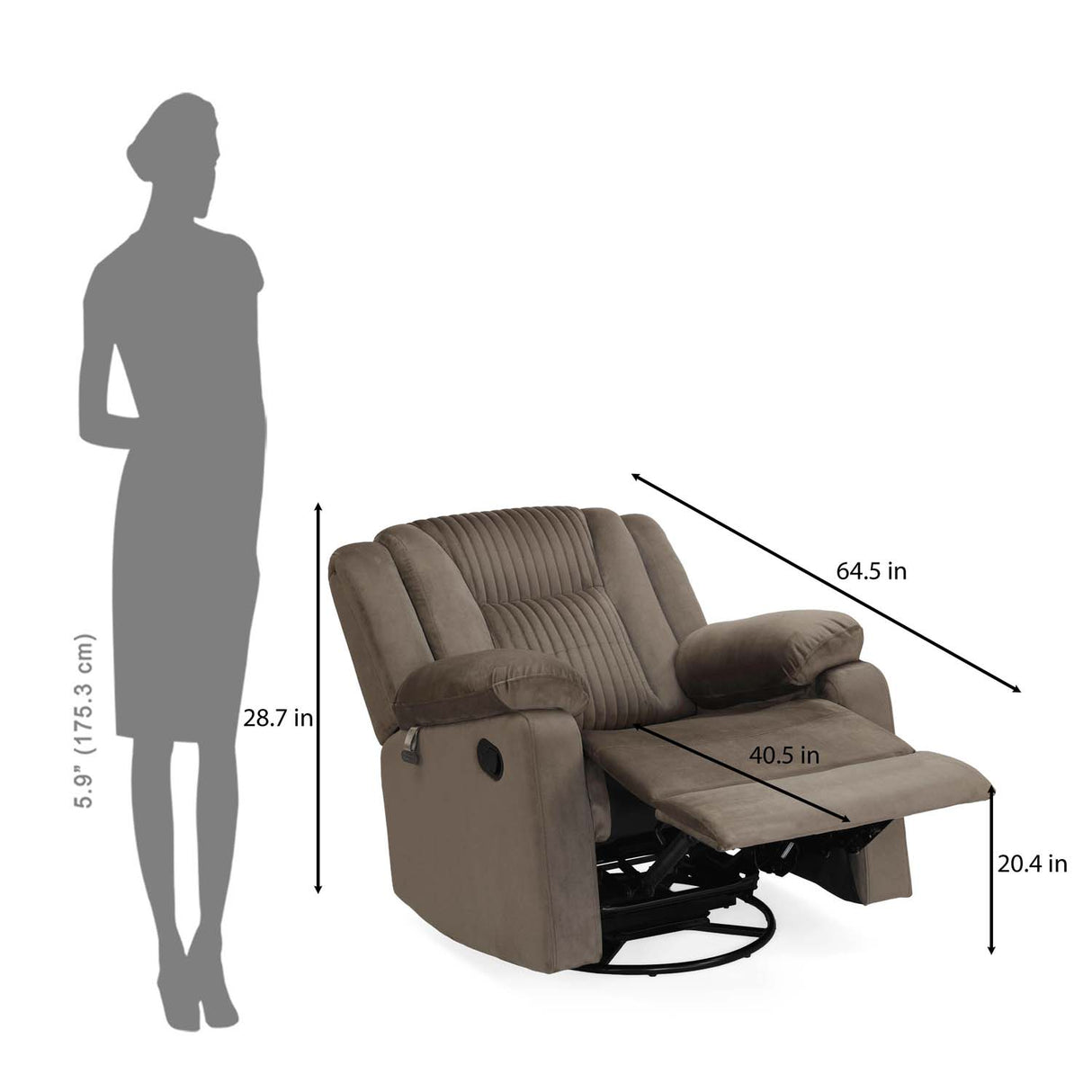 Quito 1 Seater Manual Recliner Sofa- Brown