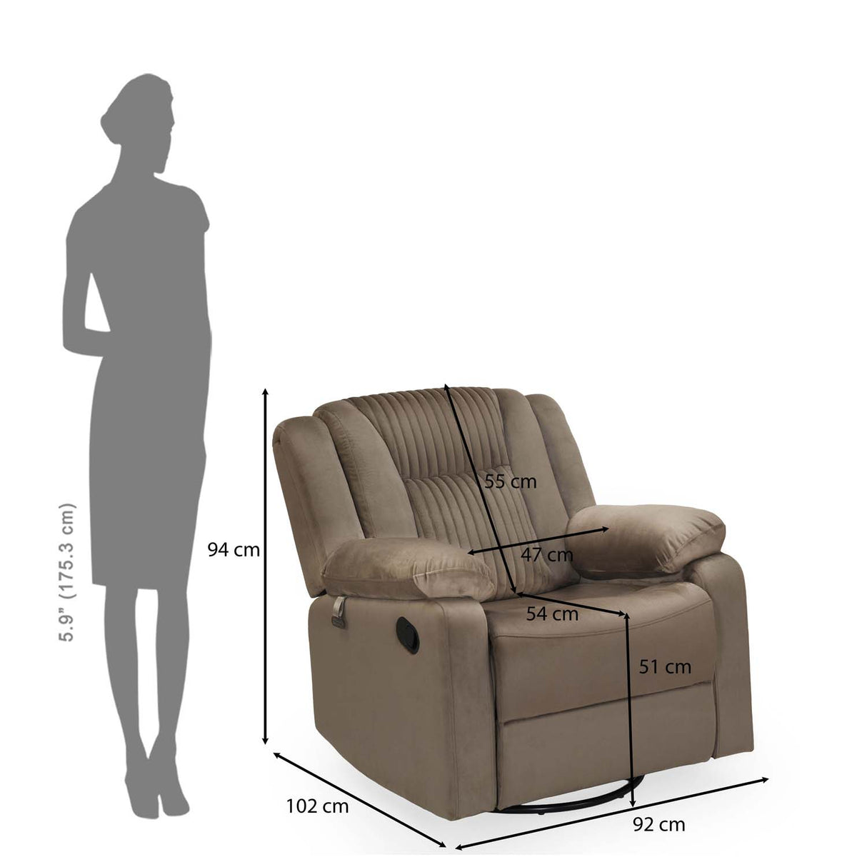 Quito 1 Seater Manual Recliner Sofa- Brown