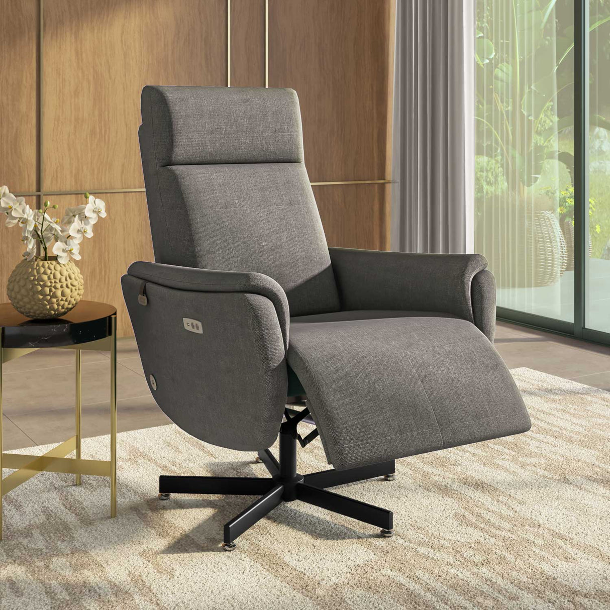 Regno 1 Seater 360-Degree Swivel Electric Recliner - Khaki