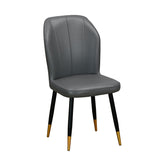 Rexton Grey dining chair with gold-tipped black legs in white background 2