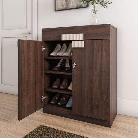 Rova Engineered Wood Shoe Cabinet (Walnut)