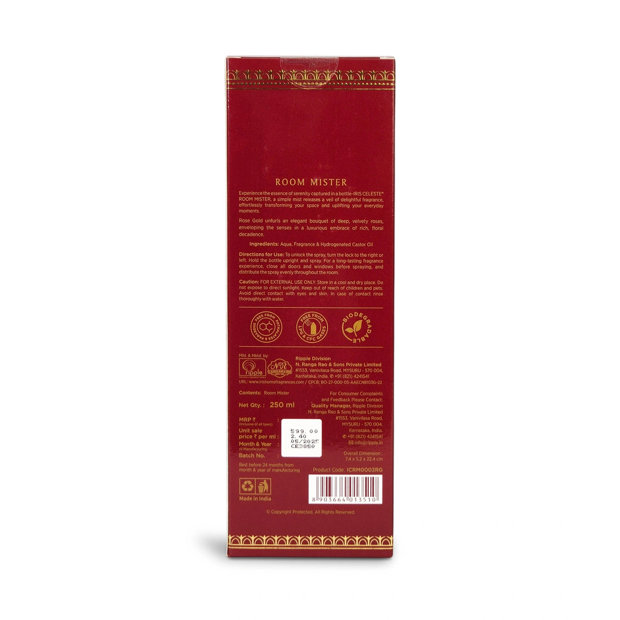 IRIS Celeste Rose Gold Room Mister - 250 ml