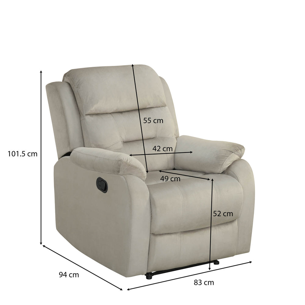 Rosia 1 Seater Manual Recliner Sofa- Light Brown