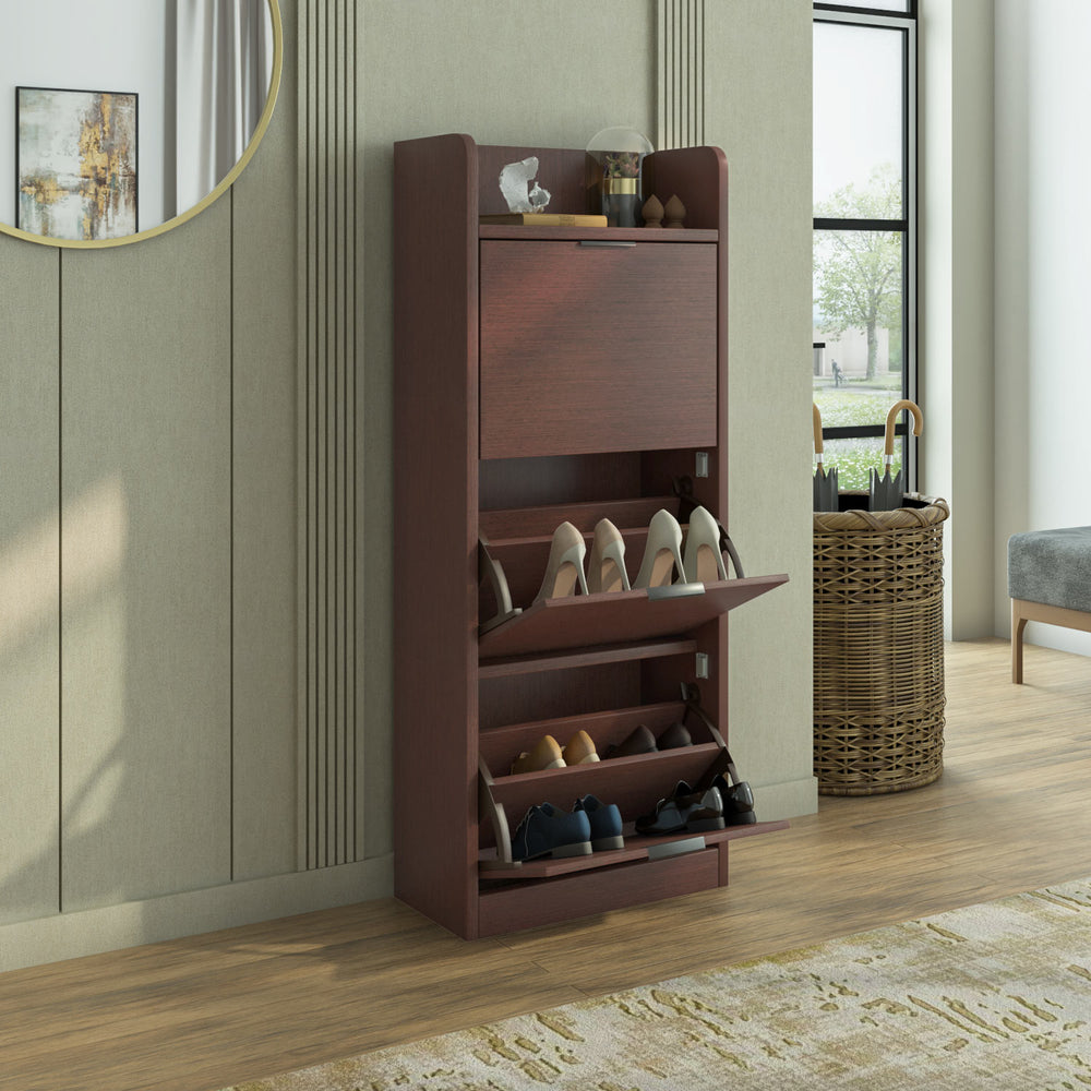 Selena 3 Tier Tilt-Out Shoe Cabinet- Legno Oak Dark