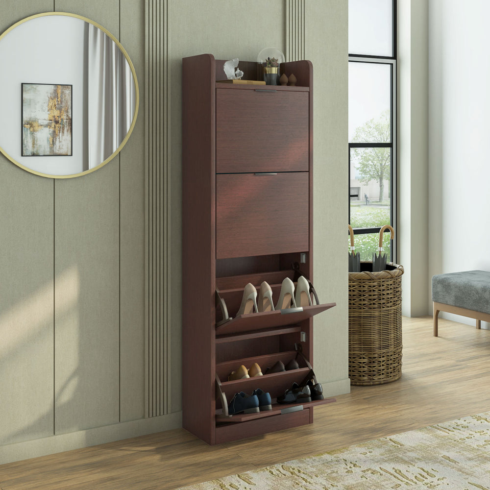 Selena 4 Tier Tilt-Out Shoe Cabinet- Legno Oak Dark