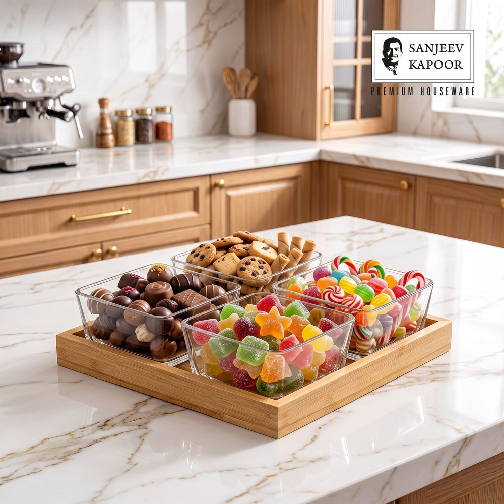 Sanjeev Kapoor Bahamas Bowl and Tray Set- 5 Pieces, Transparent