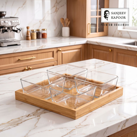 Sanjeev Kapoor Bahamas Bowl and Tray Set- 5 Pieces, Transparent