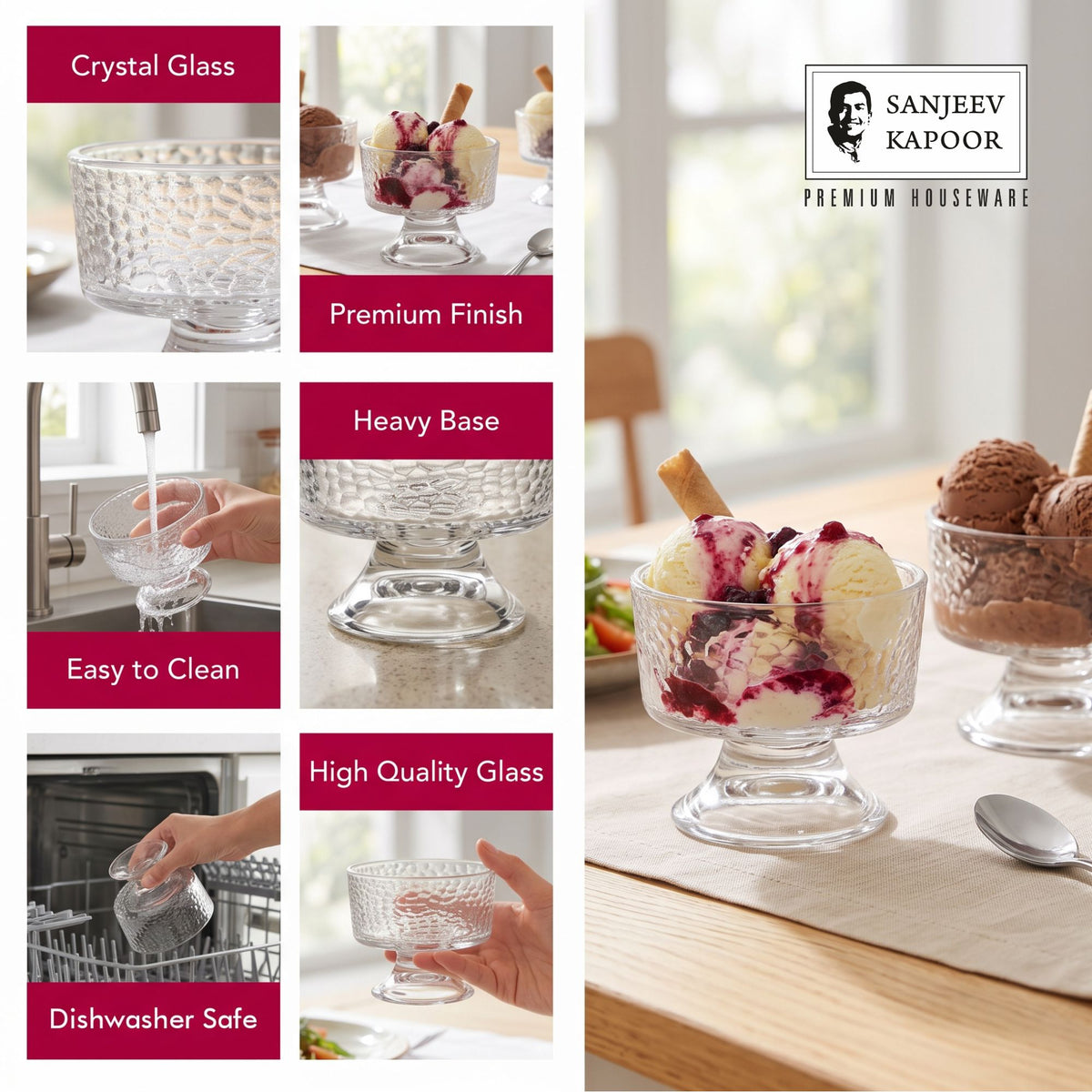 Sanjeev Kapoor Istanbul Icecream Bowl Set of 6- 145 ml, Transparent