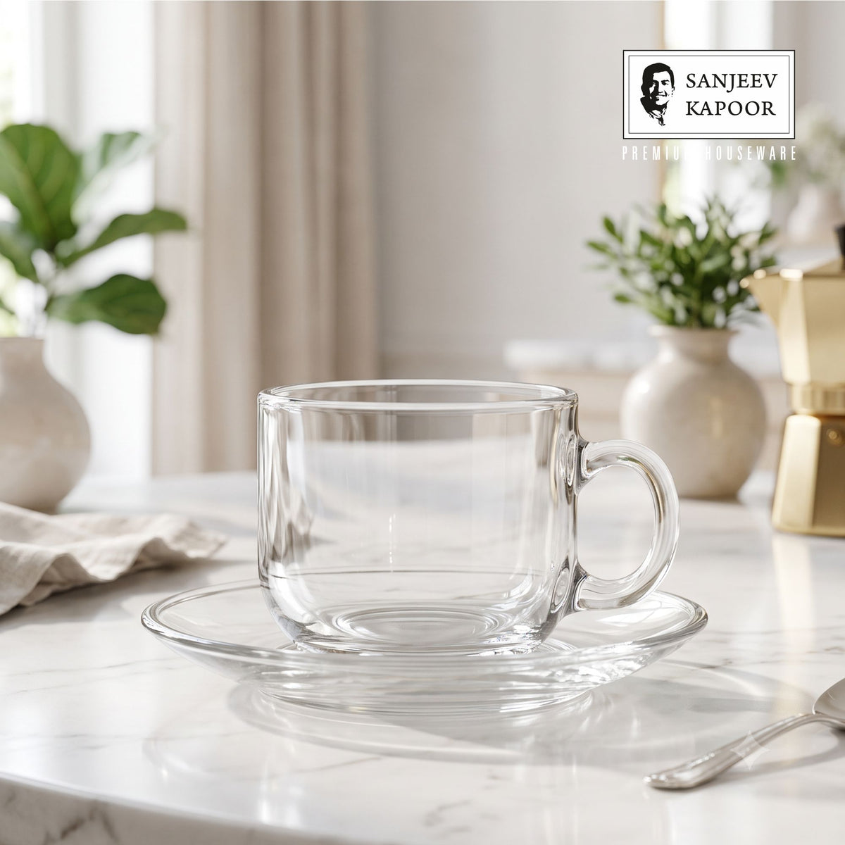Sanjeev Kapoor Avora Cup and Saucer Set of 12- 180 ml, Transparent