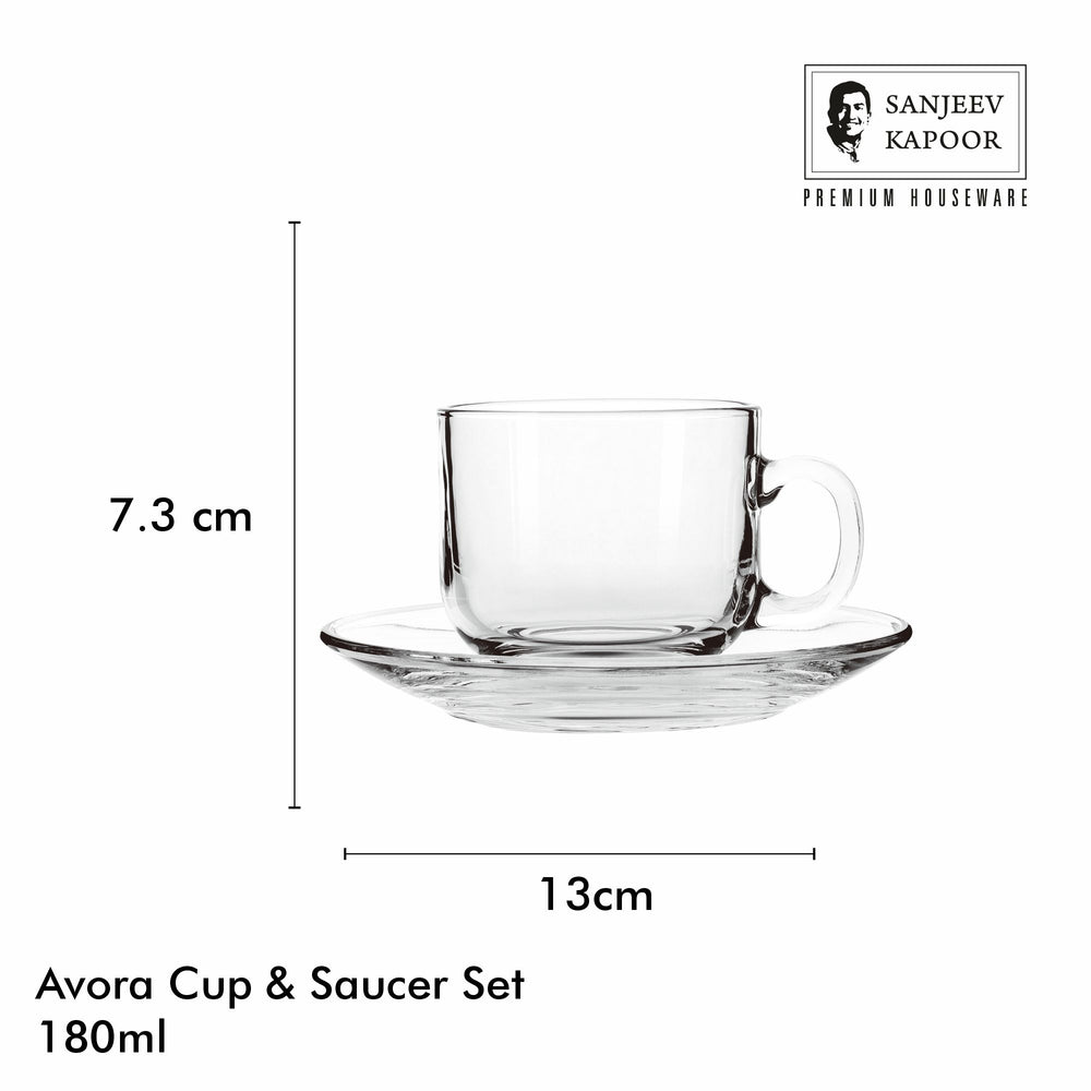 Sanjeev Kapoor Avora Cup and Saucer Set of 12- 180 ml, Transparent