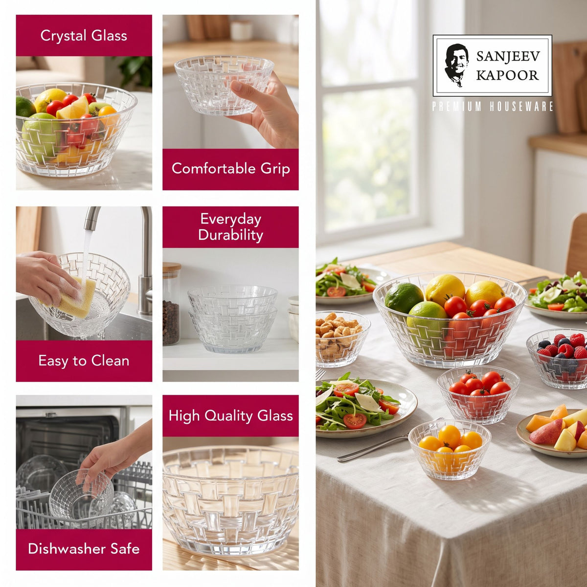 Sanjeev Kapoor Lorea Pudding Bowl Set of 7- Transparent