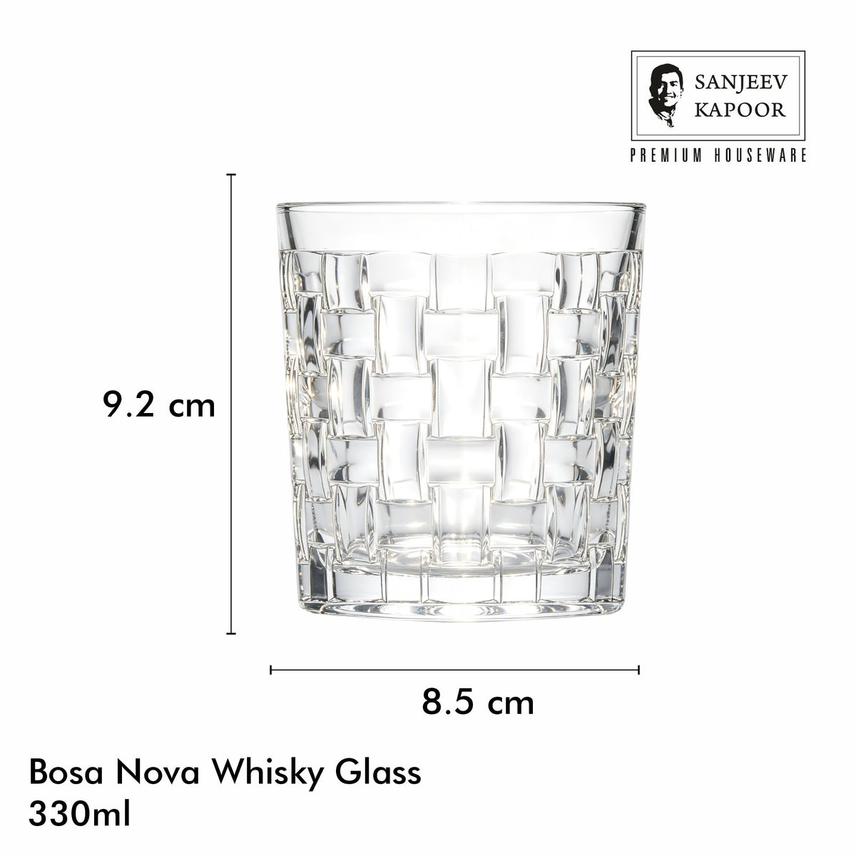 Sanjeev Kapoor Bosa Nova Whisky Glasses Set of 6- 330 ml, Transparent